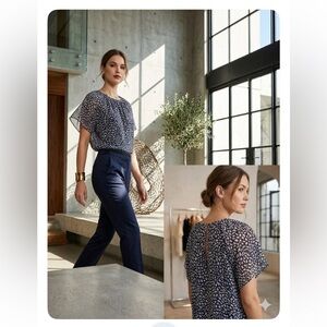 Club Monaco Women's Size Large Abstract Print Flutter Sleeve Keyhole Blouse